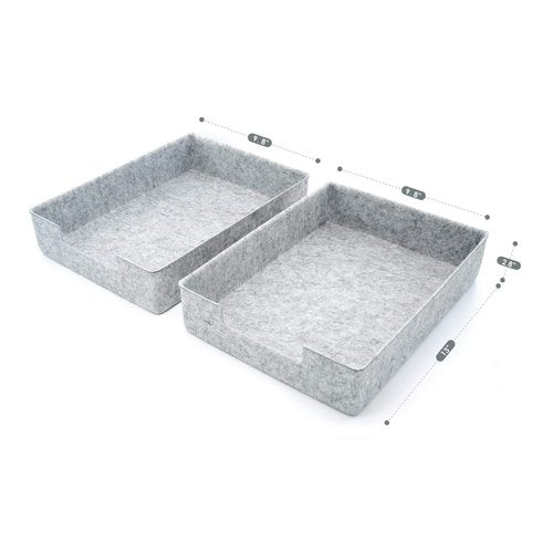 Welaxy Desk Drawer Organizer Letter Trays Felt Document File Papers Magazines Storage Sorting Box Soft Sturdy 2-piece office home back to school solution (Light Grey)