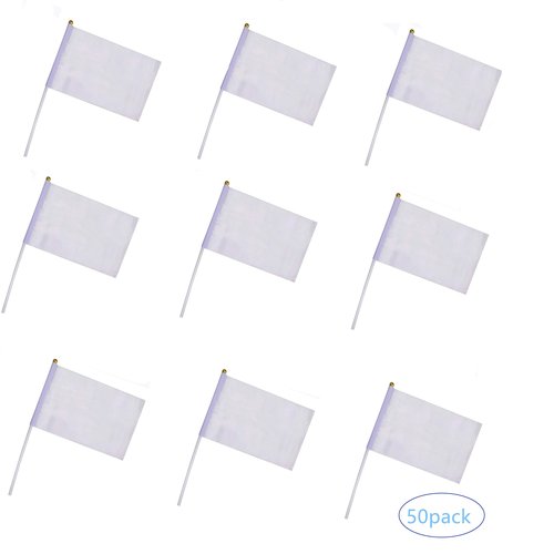 50 Pack White Stick Flag,Hand Held Small White Flags On Stick,Perfect Decorations Themed Party,Sports Clubs,Festival Events