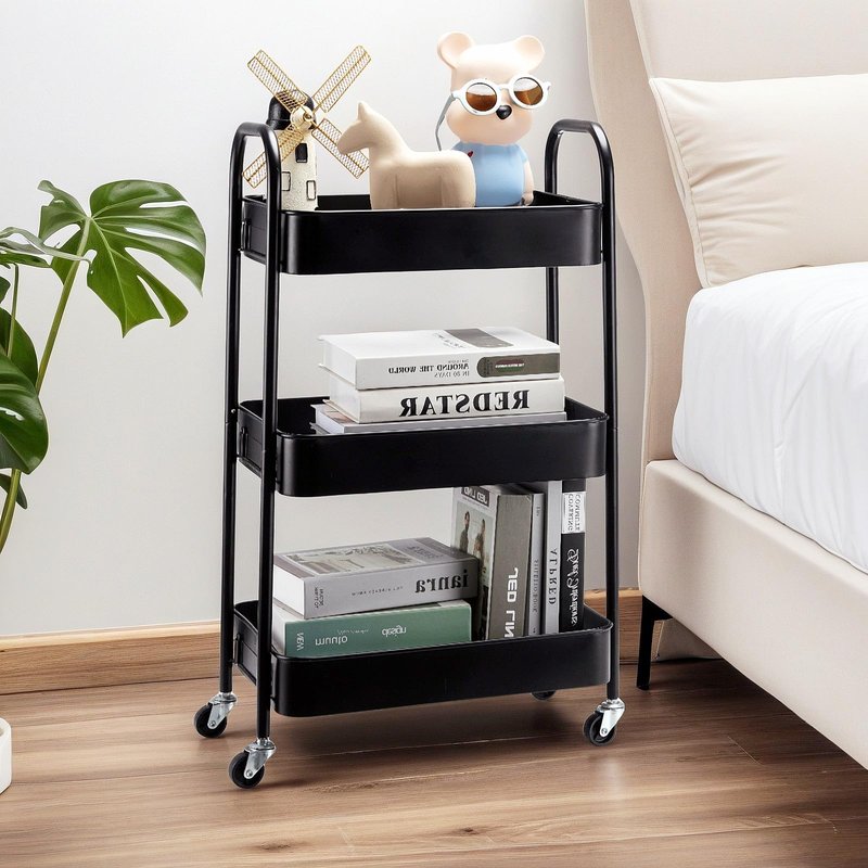SETTFRFE 3-Tier Metal Rolling Storage Cart, Black