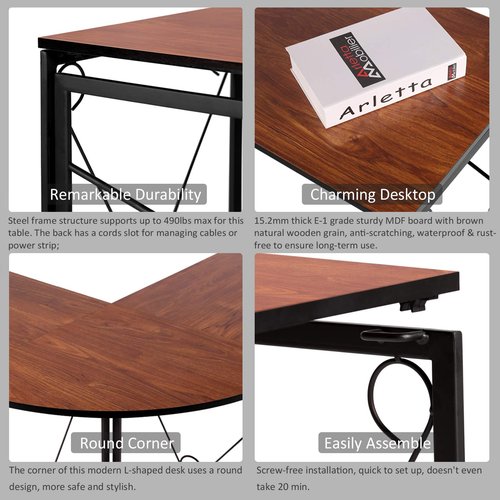 VECELO L Shaped Computer Corner Desk, 59’’x59’’ Large Industrial Home Office Workstation, Multi-Usage Long 2 Person Table, Easy Assembly/Saving Space, Brown Wooden Grain