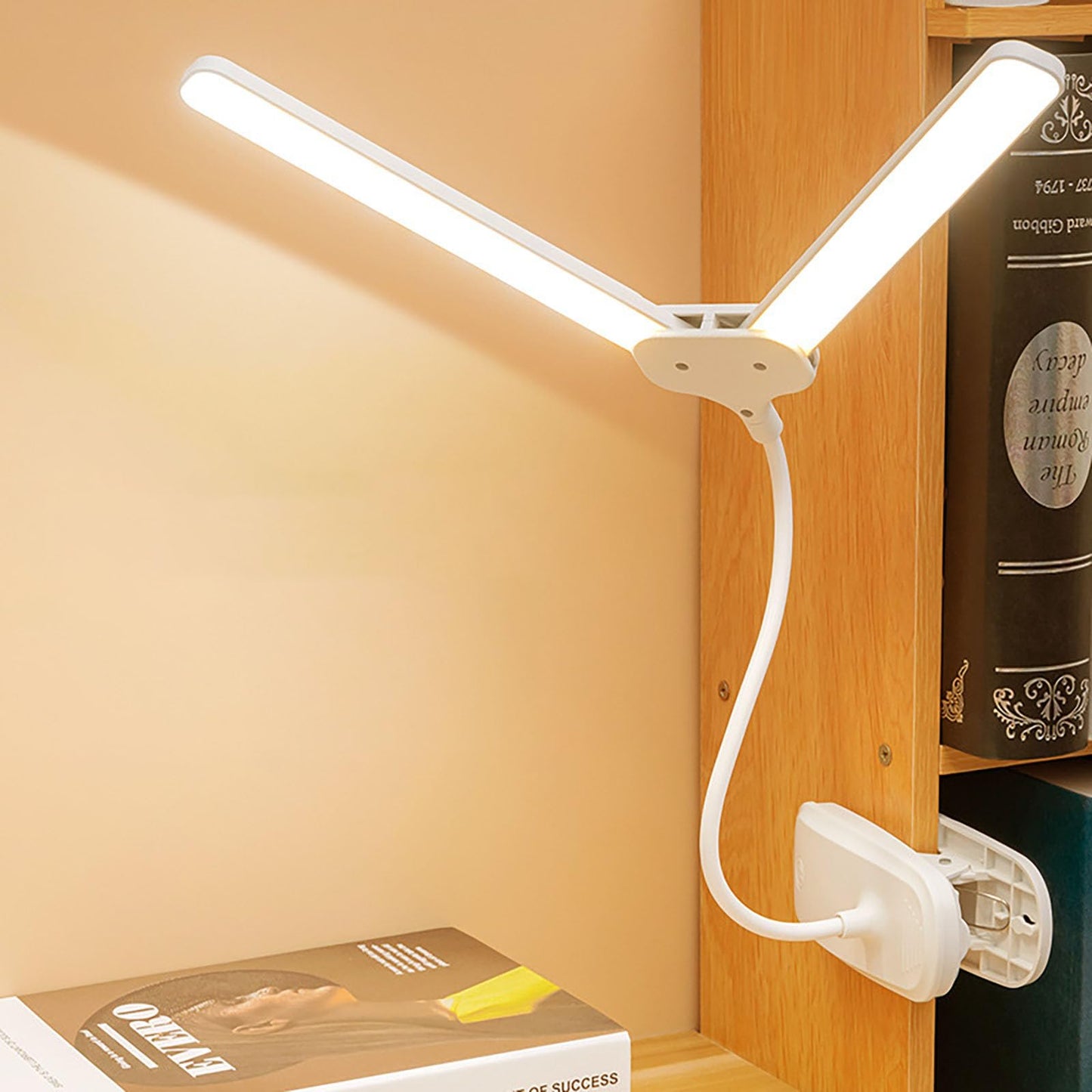 GcSige Dual Head LED Desk Lamp with Clamp, Eye-Caring Clip on Lights for Home Office, 4000mAh Rechargeable Battery Operated Table Lamps,3 Lighting Modes & Brightness Dimmer Light for Students (4000)