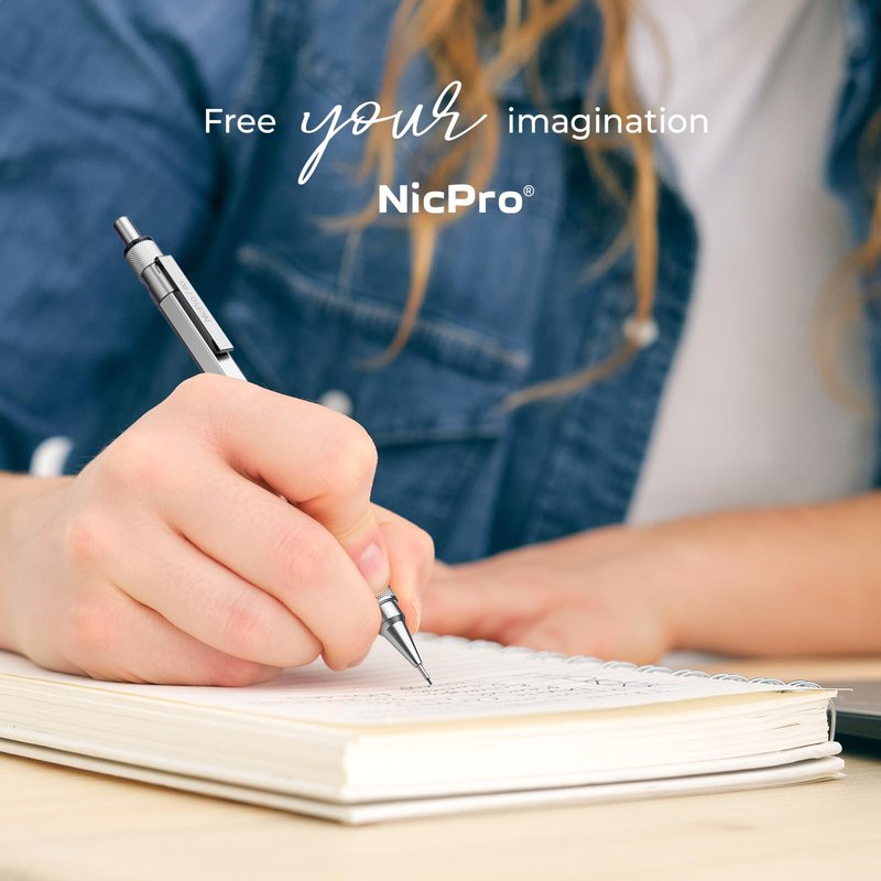 Nicpro Blocky Gear 0.5 mm Mechanical Pencil Set in Case, Metal Pencil with Lead Refills, Eraser for Professional & Adult Art Writing Drafting Drawing