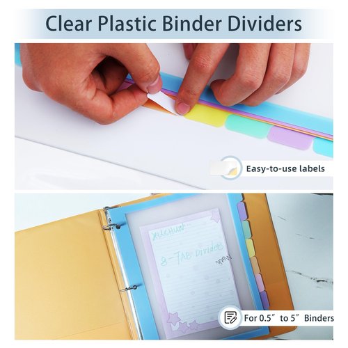 16Pcs/2 Set 8 Tab Dividers, Clear Plastic Binder Dividers with Tabs, for 3 Ring Binder, Letter Size, Multicolor