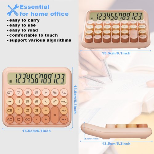 Mechanical Calculator 12 Digit Extra Large 5-Inch LCD Display, DECKLIT Battery Desk Calculator, Big Buttons Easy to Press Office Calculators Desktop, 15°Tilt Screen for Kids Calculator(Gradient Pink)
