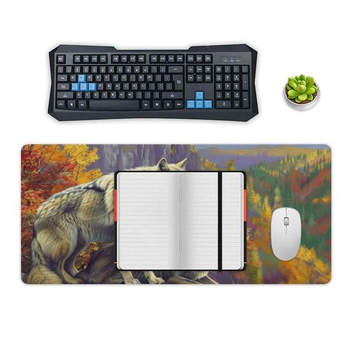 Wolf Large Mouse Pad Wildlife Animals Wolves Mousepad Extended Autumn Mountain Desk Mat for Keyboard and Computer Pad Non-Slip for Gaming Home Office Supplies for Desk 35.4 x 15.7 Inch