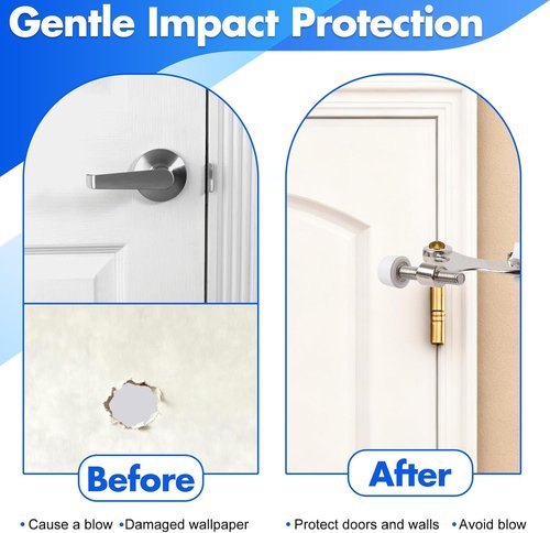Azureal Door Stopper - Adjustable Heavy Duty Hinge with White Rubber Bumper Tips | 2-1/2" x 1-3/4" Satin Nickel