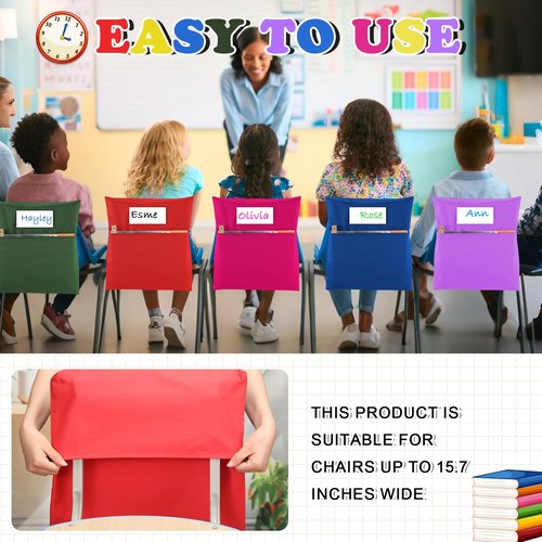 Sanwuta 24 Pack Classroom Chair Pockets, 15 x 17 Inch Book Storage Bags for Chair with Name Slot Students Chairback Pockets for Kindergarten Primary School Home(Multicolor)