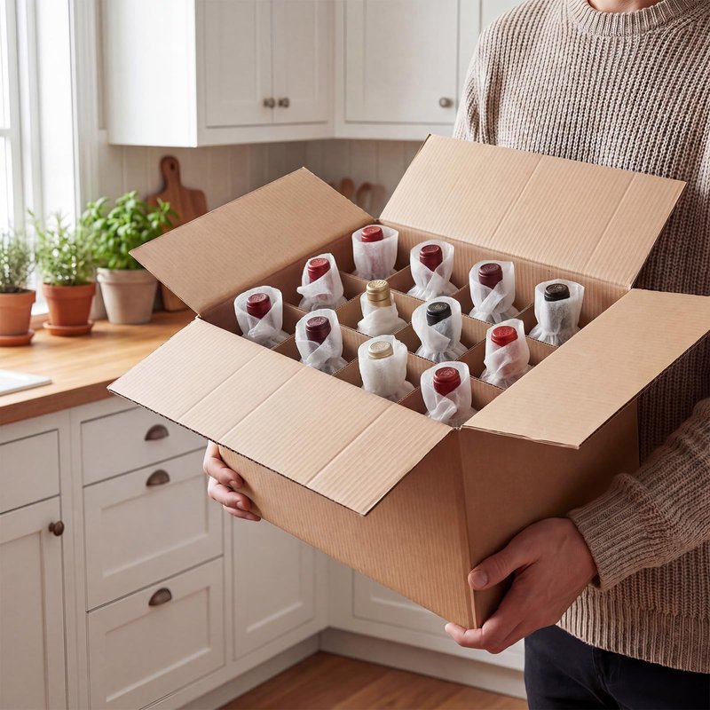 CRUGLA 16x12x12 Wine Bottle Divider Insert Kit Set of 4, 12-Cell Cardboard Grid with Foam Sleeves, Glass Packing Kit for Moving, Storage or Shipping (Outer Box Not Included)