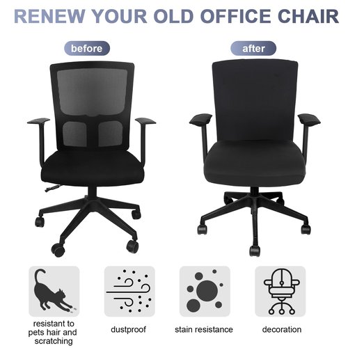 Tallew 4 Pcs Office Chair Covers Set Computer Universal Protective Stretchable Chair Seat Covers Desk Armrest Covers Slipcovers Pads Office Cushion Backrest for Rotating(Black)