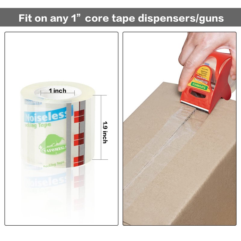 Tafomega Clear Packing Tape for Moving Boxes,Heavy Duty&Noiseless Moving Tape with Dispenser,Strong Adhesive Packaging Tape Releases Smoothly Quietly,1.96 Inch X 27 Yards,18 Packs