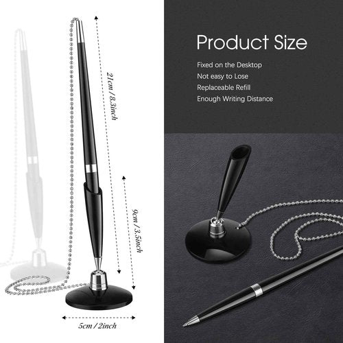 Zonon 24 Pieces Secure Pen with Chain Security Pen Holder Counter with Adhesive Chain and Base Black Ink for Reception Office Bank Work Hotel Lobbies Retail Stores Home Back to School Supplies