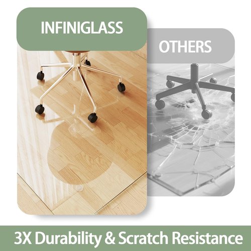 InfiniGlass Tempered Glass Chair Mat 60"x48" – Ultra-Clear Office Chair Mat for Hardwood Floors & Low-Pile Carpets – Heavy-Duty 0.2" Scratch-Resistant Surface with Non-Slip Pads – Supports 1,000 lbs