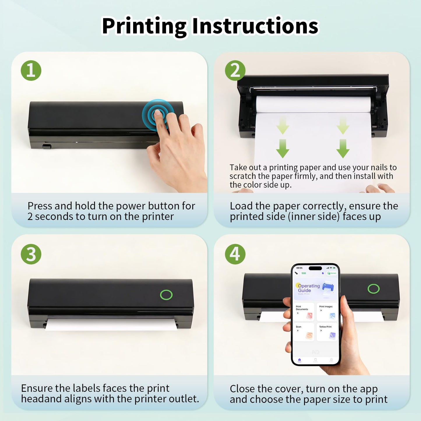 3 Rolls Thermal Printer Paper 8.5"x11" US Letter Size for Portable Printer, BPA free Quick-Dry Thermal Printer Paper, Compatible with N80/D80 Portable Printers