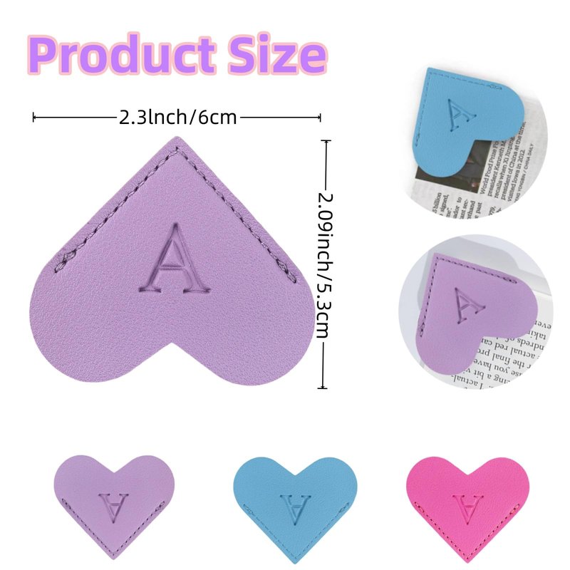 MOTEERLLU Personalized Leather Heart Bookmark with Initials, Handmade, Letter Cute Custom Corner Book Marks for Reading Women, Teachers, Students, Book Lovers, Book Accessories(Rose,F)