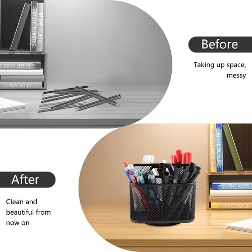 Yomjarl Desk Pen Organizers,360 Degree Rotating Pen Holder with Handle,Desk Organizer Office Supplies,Metal Mesh Makeup Organizer,Workspace and Home,Art Supply Storage Box Caddy-Rectangular,