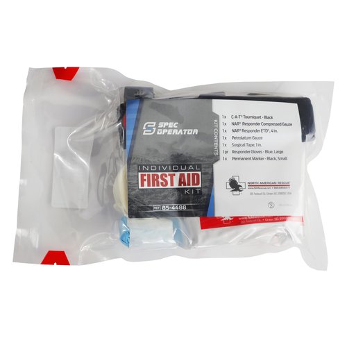 Spec Operator NAR Individual First Aid Kit | C-A-T Tourniquet, Trauma Dressing, Gauze | Vacuum Sealed, Clear