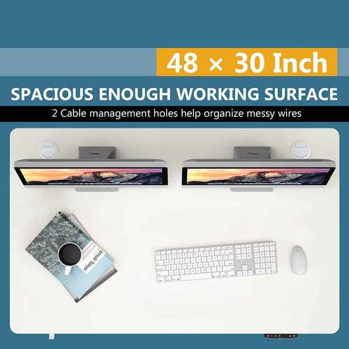 Tangkula Universal Relevance Table Top, One-Piece Solid Table Top for Standard & Standing Desk Frame, 48 x 30 inch Countertop Rectangular Office Relevance Tabletop w/ 2 Cable Management Holes, White