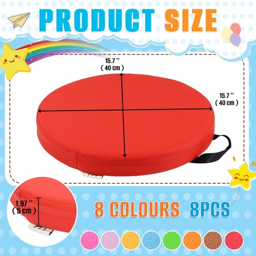 M Mute Touch 8 PCS 16 Inch Round Floor Cushions with Handle, Flexible Seating for Classroom | Waterproof Synthetic Leather Round Cushions | 16''x16''x2'' Floor Pillow for Home, Yoga and Meditation
