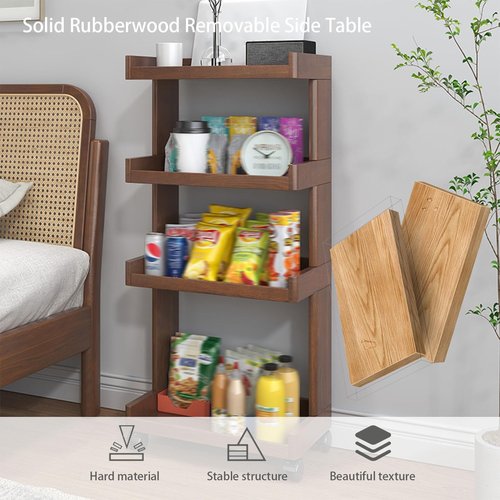 Solid Wood Rolling Library Book Cart,Mobile Bookshelf on Wheels Bookcase Under Desk Office Cart for Home Office Wooden Bookshelf Sideboard Storage Rack Side Cabinet(Walnut-B,2Tier)