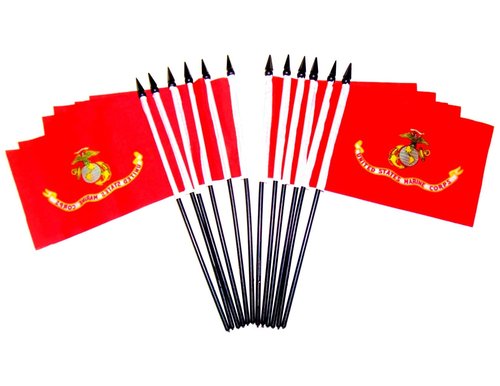 Pack of 12 United States Marine Corps Military Service Miniature Desk & Table Flags – Polyester Flags with Black Spear Toppers – Perfect for Offices, Events & Patriotic Decor