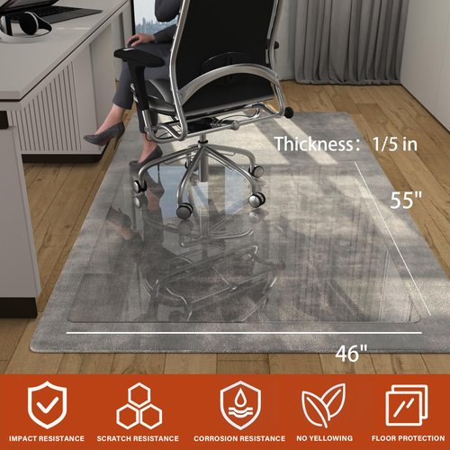 CONGUILIAO Glass Chair Mat 46" x 55" Tempered Glass Office Chair Mat for Carpeted or Hardwood Floors, Computer Floor Protector Mat, Effortless Rolling, Easy to Clean (Transparent)