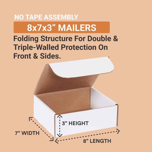 BOX USA Shipping Boxes Small 8'L x 7'W x 3'H, 50-Pack | Corrugated Cardboard Box for Packing, Moving and Storage 8x7x3 873
