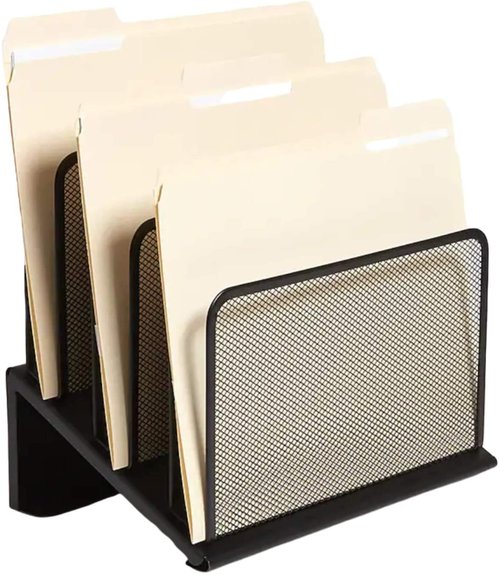 1InTheOffice Metal Mesh File Organizer, Black Wire Mesh 5 Section Incline Sorter, Black Finish