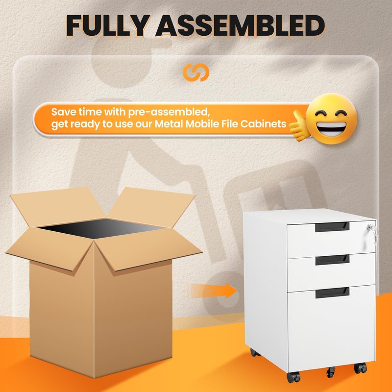 AFAIF 3 Drawer File Cabinet with Lock, Fully Assembled Metal Mobile Filing Cabinets for Home Office, Small Rolling File Caninet on Wheels for Legal/Letter / A4 File, White