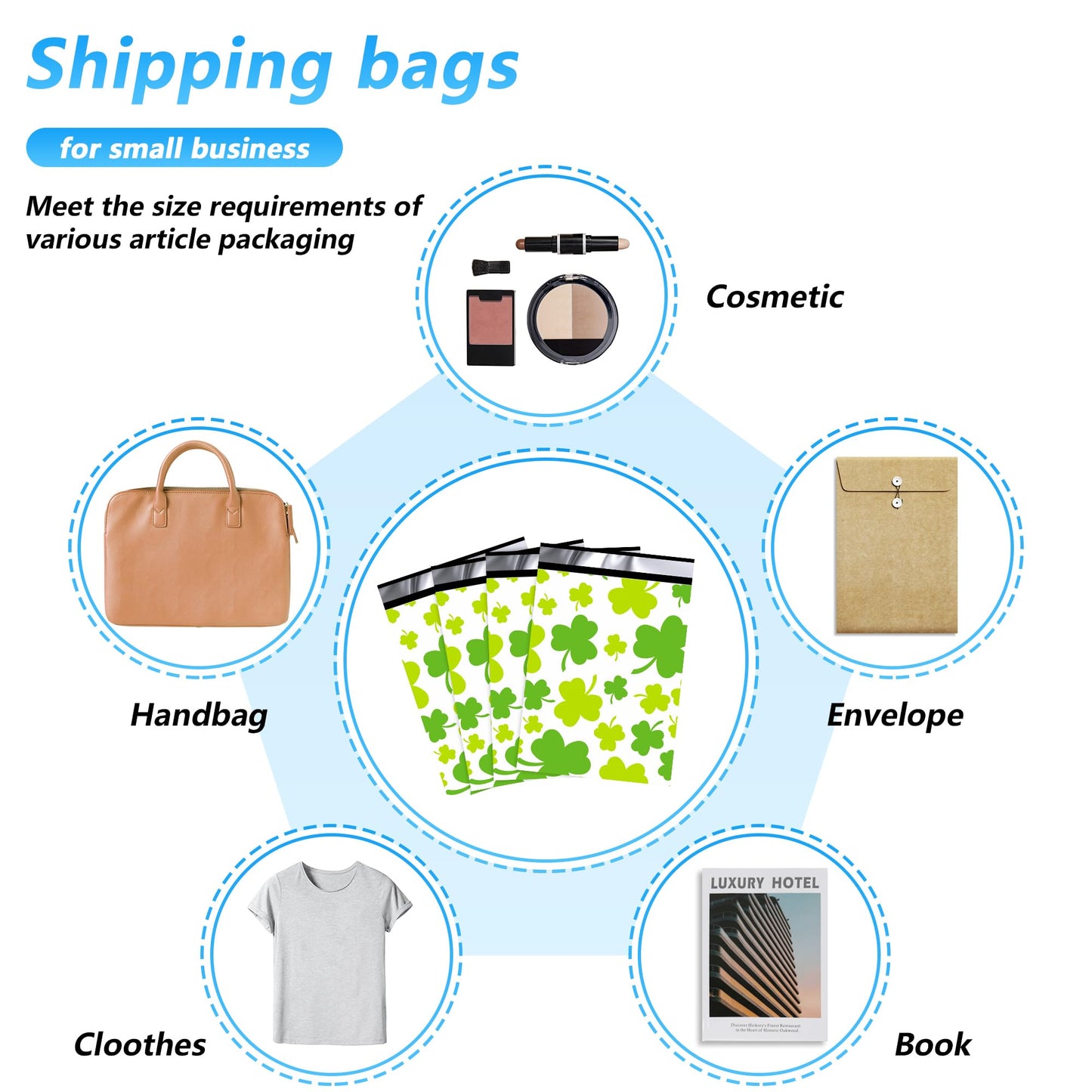 Jowlroel St Patrick's Day Poly Mailer 14.5x19 Inch 50 Pcs, Waterproof and Tear-Resistant Shipping Bags for Clothing, Poly Bags for Shipping, Clovers Printed Packaging Bags