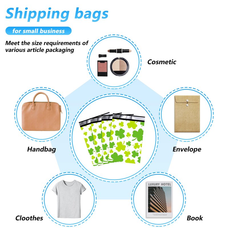 Jowlroel St Patrick's Day Poly Mailer 14.5x19 Inch 50 Pcs, Waterproof and Tear-Resistant Shipping Bags for Clothing, Poly Bags for Shipping, Clovers Printed Packaging Bags