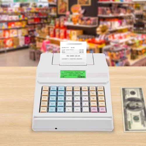 40 Keis Electroic Caish Regist、ers, Menu Based Control System Caish Register with LED and Printer for Small Businesses Suprmarket, White
