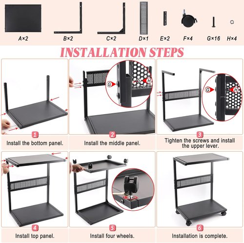 Liitrton PC Tower Stand - 2-Tier CPU Stand with Locking Caster Wheels - Iron Black for Office & Home