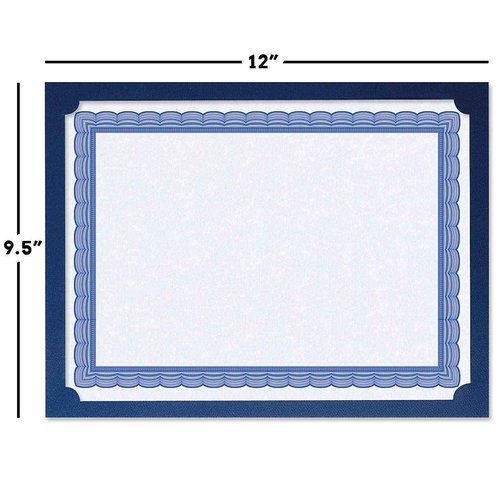 Plain Blue Certificate Holders - Pack of 25, Linen Cover 80 lb. Stock, Single-Sided, Die-Cut Corners, for Office, Business Awards, Graduation, School Diploma Holder, 9-1/2" x 12"