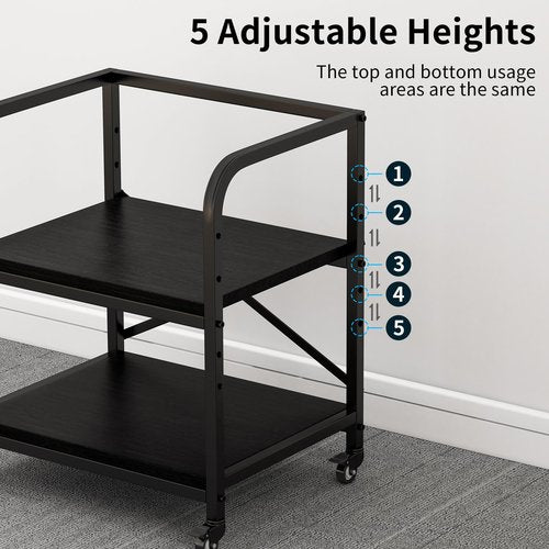 Vokumba 2 Tier Large Printer Stand, 20 x 20 Inches Printer Table with Storage Shelf, Rolling Printer Cart with Wheels for Home Office, Scanner Fax (Black)