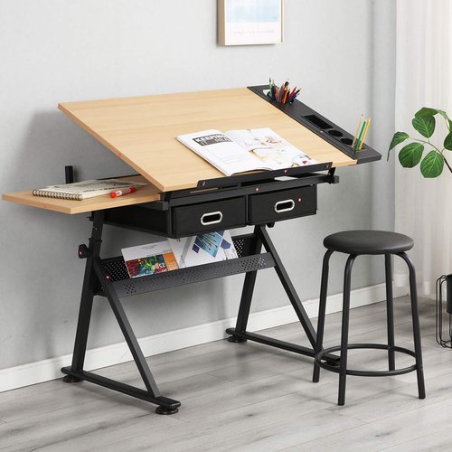 soges Drafting Table Art & Craft Drawing Desk Height Adjustable Wood Desk for Drawing, Painting, Writing and Studying