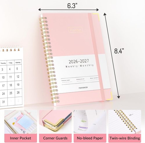 Forvencer Academic Planner 2026-2027 - Hardcover Weekly & Monthly Calendar | 6" x 8", Beige, Ideal for Students & Teachers