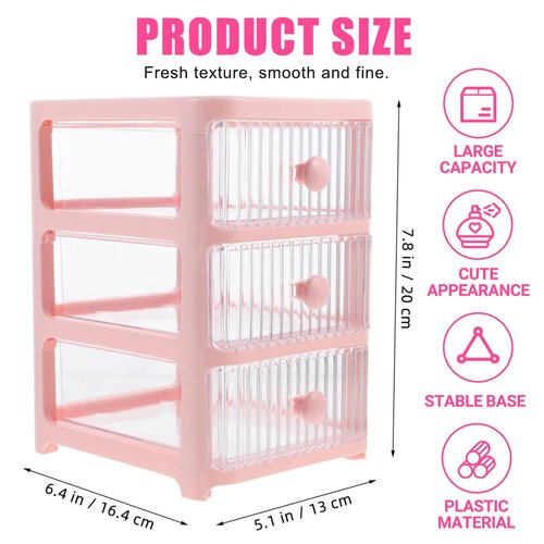 Clipore Desktop Drawers Organizer,3 Tier Pink Plastic Storage Box, Multi-Function Desk Organizer for Office, Home,Bedroom, Send Goods from Local Warehouse