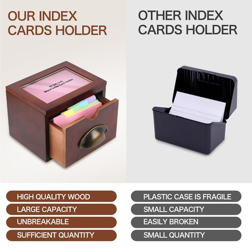 Bmrewax 3x5 Index Cards Holder, Wood Index Card Organizer Box Flash Card Holder Recipe Cards Holder, Recipe Flash Card Holder for Home Office Orgainzer