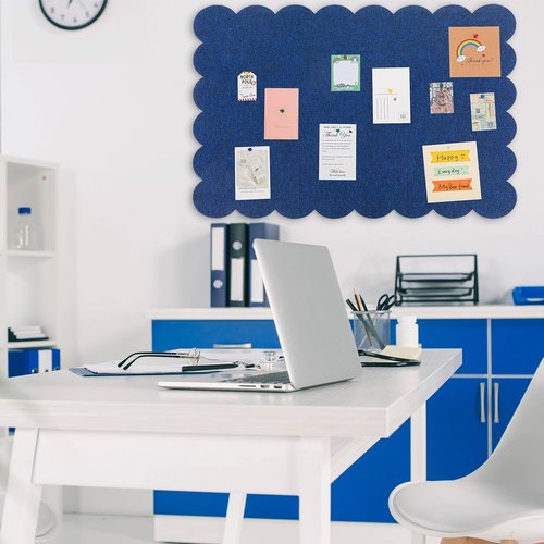 Mooliwe Scalloped Felt Bulletin Board - 48 x 36 Inches Foldable Dark Blue Cork Board Alternative
