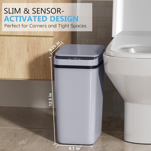jinligogo 3Pack Bathroom Small Trash Can with Lid, 2.6 Gallon Touchless Automatic Garbage Can Slim Waterproof Motion Sensor Smart Trash Bin for Bedroom, Office, Living Room White/Black/Grey