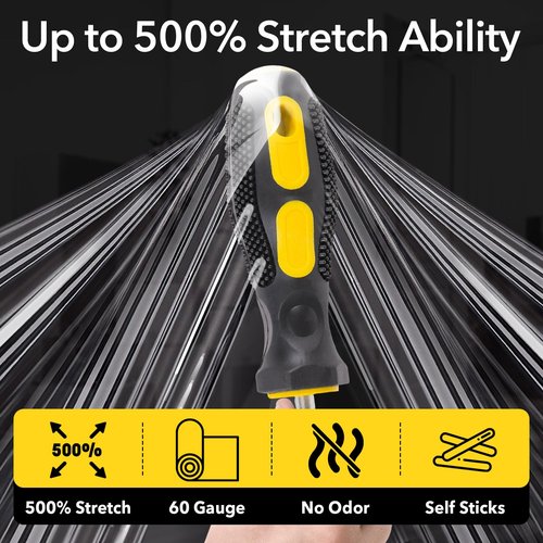 AlexHome Stretch Wrap/Film Roll -2pcs/15"x1000ft/500% Stretch/60 Gauge- Moving Stretch Wrap with Handle,Shrink Plastic Wrap for Moving with Handle,Stretch Tite Wrap Moving Supplies (Clear,4pack)