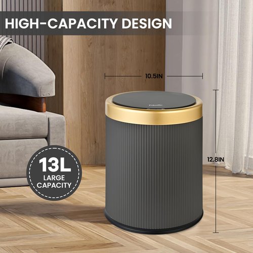Pukomc Bathroom Trash Can with Lid,3.5 Gallon Motion Sensor Waterproof Touchless Garbage Can, Smart Plastic Trash Bins Suitable for Kitchen, Bathroom, Bedroom, Living Room, Office Grey