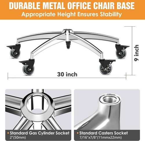 Lipshome 3300lb Heavy-Duty Chair Base Kit - 5 Brake Casters, Reinforced Alloy Legs & Universal Gas Cylinder, Office Chair Replacement Parts for Rolling Chairs with Wheels