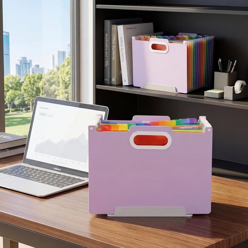 Comix Accordion File Organizer - 13 Pocket Expanding Folder for Home & Office | Purple A4 Size