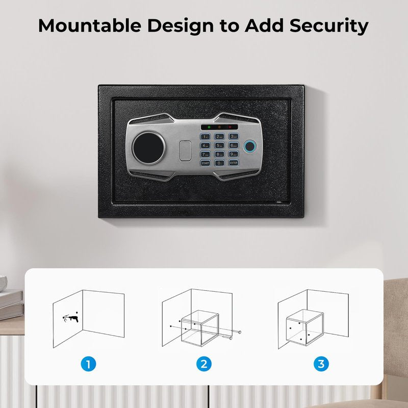 MUNBYN Smart Biometric Fingerprint Safe, 3-Way Access Lock Box with Electronic Keypad, Display Screen & USB-C Port, Small Caja Fuerte with Anti-Rust and Anti-Theft for Home & Office, Cash, Document