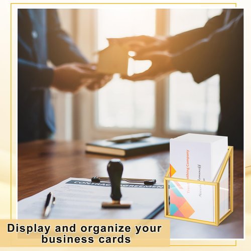 Marspark 2 Pcs Vertical Business Card Holder Gold Glass Sticker Display Stand for Desk Name Card Organizer Storage for Office Meeting Desk Countertop