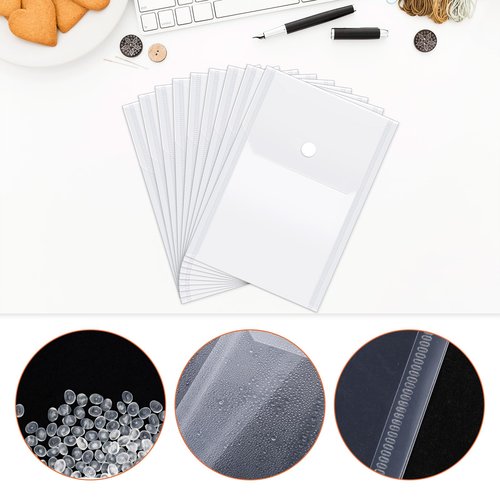 60Pcs Plastic Envelopes with Snap Closure, Waterproof Clear Envelope Pouch 6.7 x 4.7inch Envelope File Folder Reusable Stamp and Die Storage Pockets for Home Office