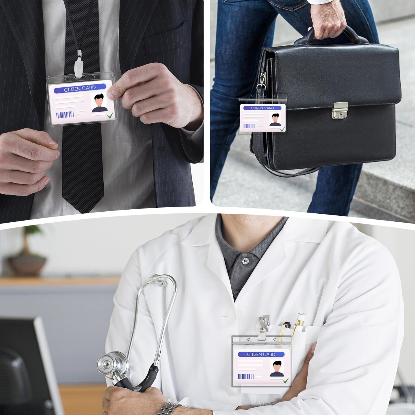 Name Badge Holders Clear Badge Sleeve Plastic Lanyard Sleeves for ID Holders (10 Pcs Horizontal)