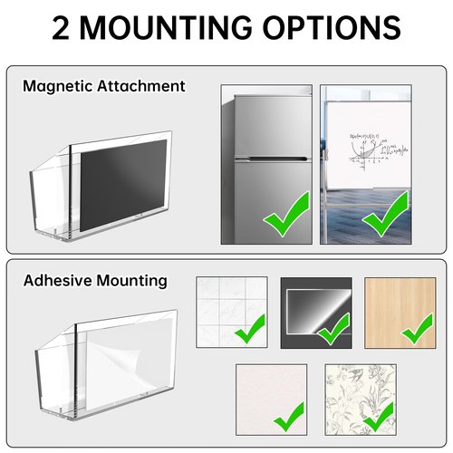 NiOffice Clear Acrylic Magnetic Dry Erase Marker Holder for Whiteboard Fridge Locker 8.4"x4.8"x2.4" Large Self Adhesive Wall Pen Holder for Home School Office,3-Grid Magnetic Pencil Organizer Holder