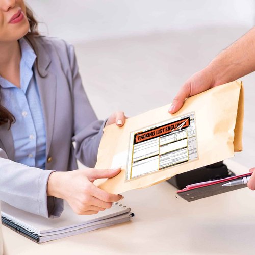 1000 Pcs Packing Slip Envelope Pouches Clear Self Adhesive Shipping Label Sleeves Waterproof Packing List Envelopes Pockets Top Loading Shipping Pouches Enclosed Bags (Orange,7" x 10")